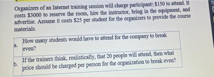 Organizers of an Internet training session will