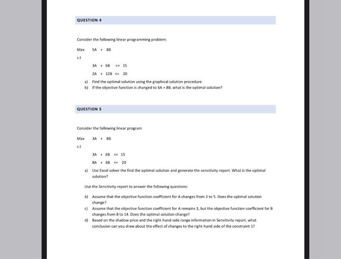 plz answer these questions QUESTION 4 Consider