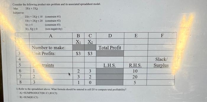 Consider the following product mix problem and