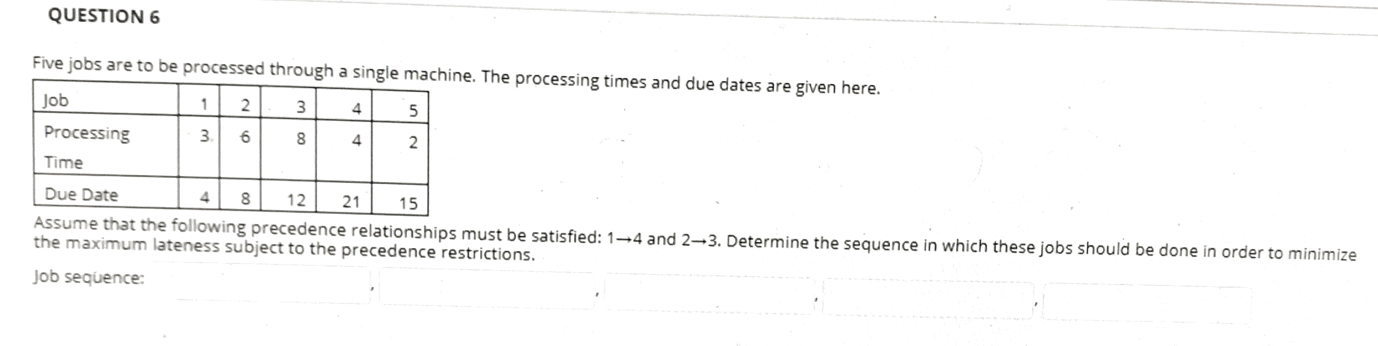 QUESTION 6 Five jobs are to be processed through