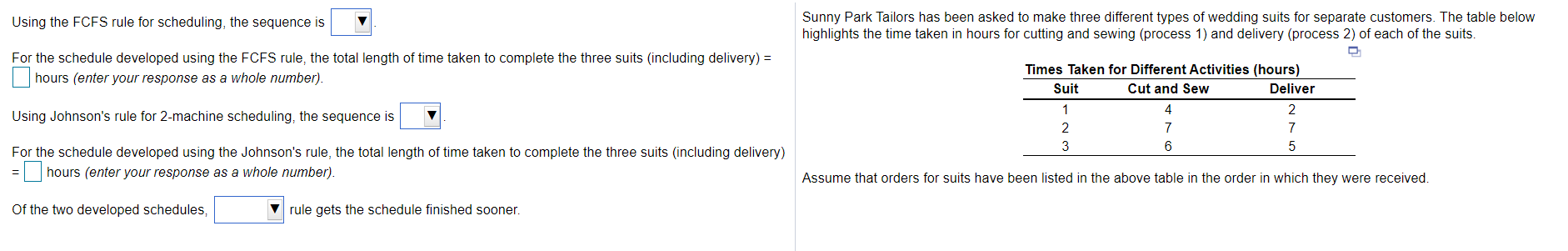 Using the FCFS rule for scheduling, the sequence