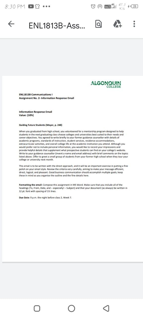 ENL1813B Communications I Assignment No,