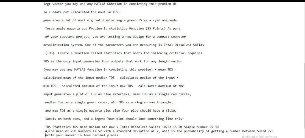 legt vector you may use any MATLAB Kunction in
