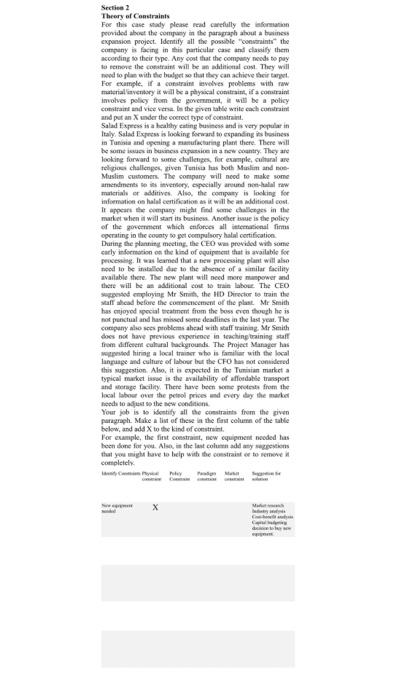 Please fill this with each constraint and and