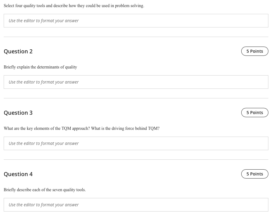 Select four quality tools and describe how they