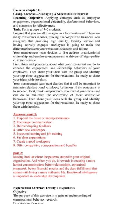 Exercise chapter 1: Group Exercise-Managing A