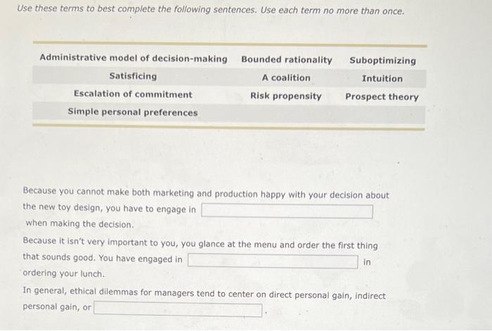 Use these terms to best complete the following