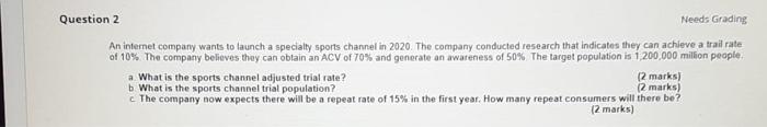 Question 2 Needs Grading An internet company