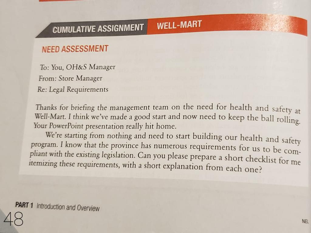 CUMULATIVE ASSIGNMENT WELL-MART NEED ASSESSMENT