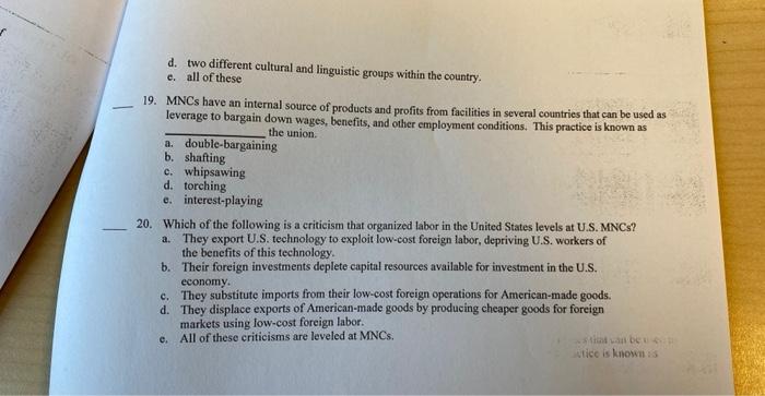 multiple choice question 18 d and e are in the