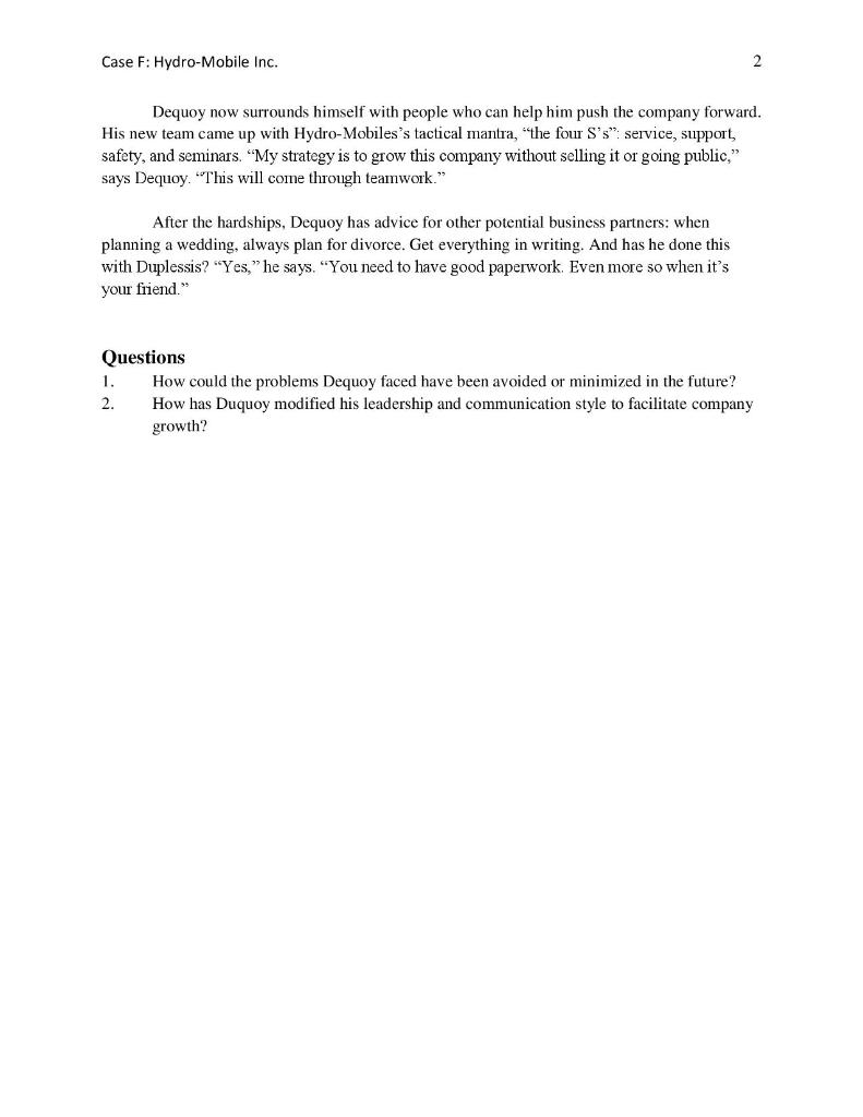 Questions 1. How could the problems Dequoy faced