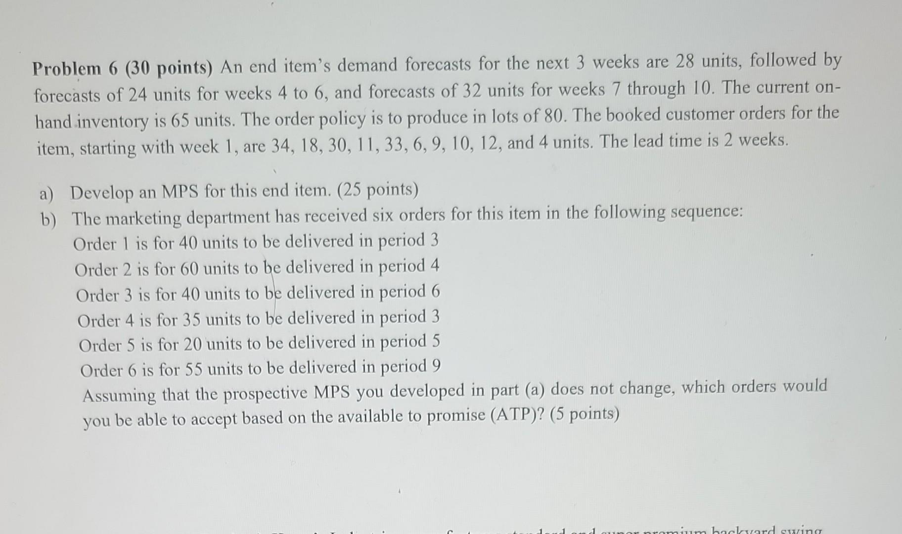 Problem 6 (30 points) An end item's demand