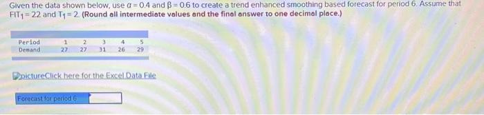 Given the data shown below, use =0.4 and =0.6 to