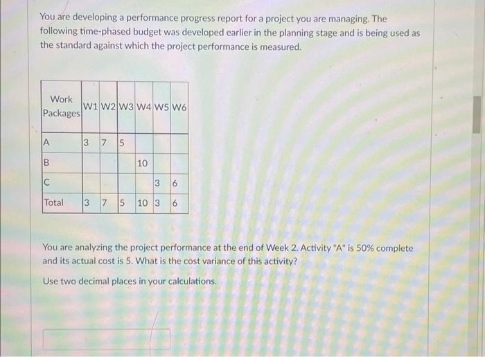 You are developing a performance progress report