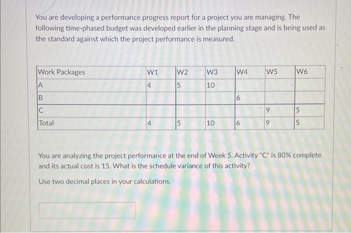 You are developing a performance progress report