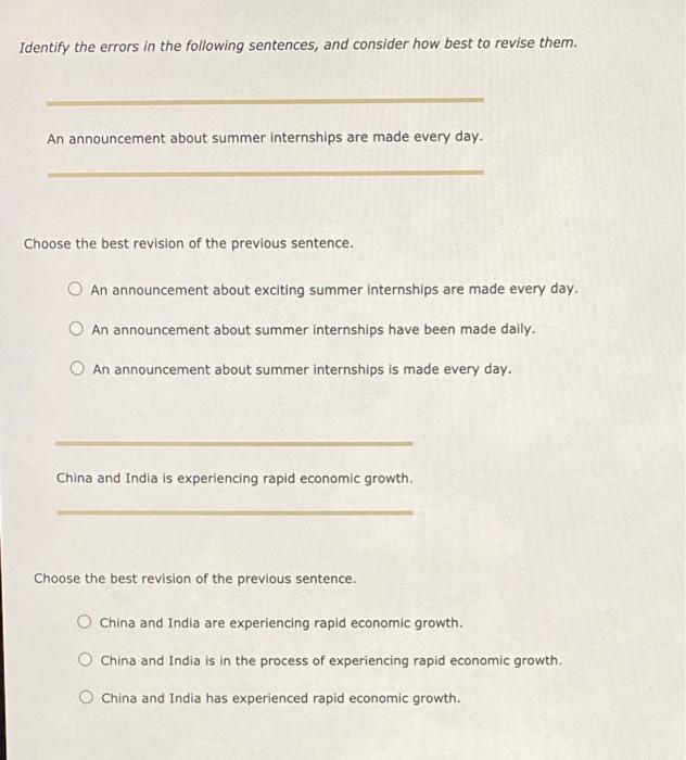 Identify the errors in the following sentences,