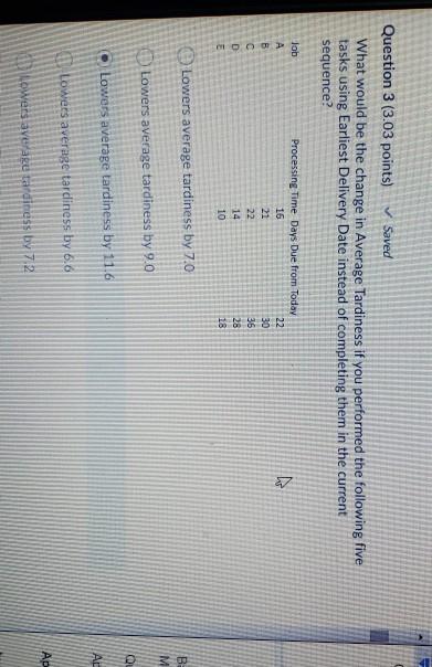 Question 3 (3.03 points) Saved What would be the