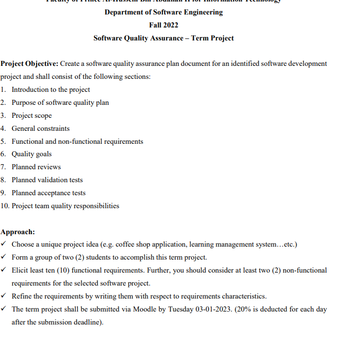 Project Objective: Create a software quality