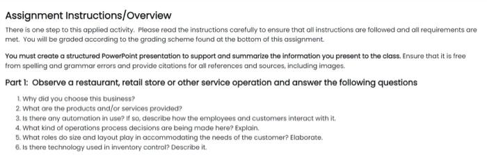 Assignment Instructions/Overview There is one