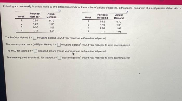Following are two weekly forecasts made by two