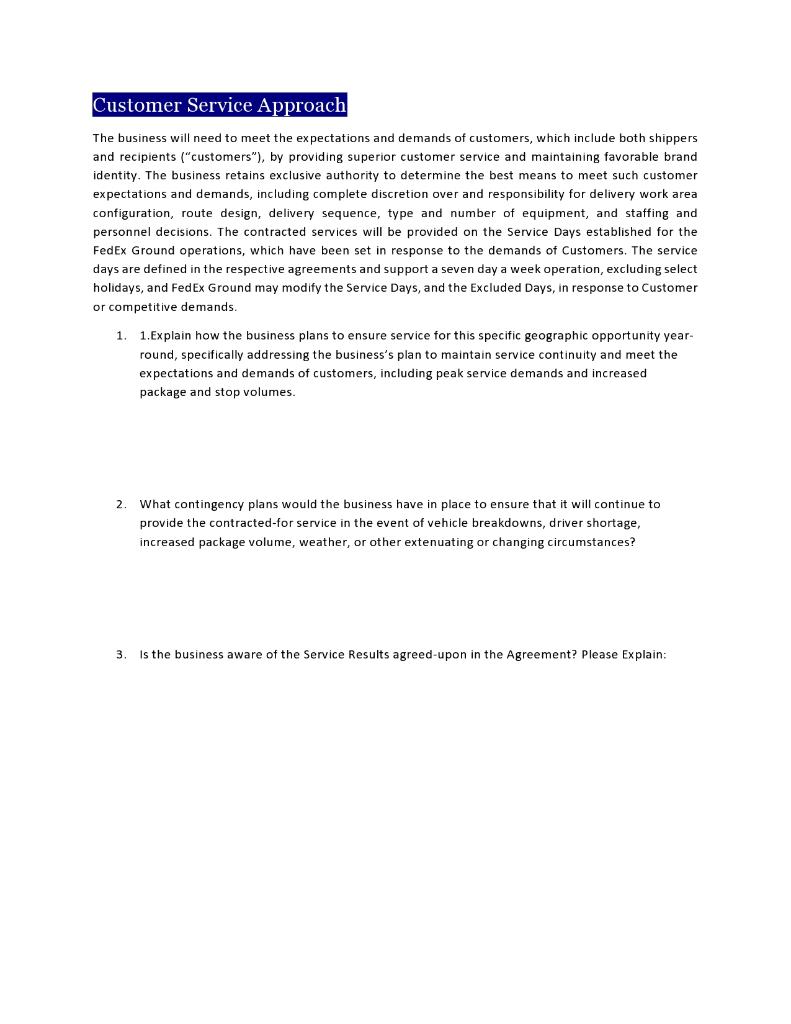 FEDEX Request for Information(RFI) Safety