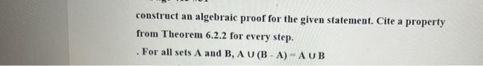 construct an algebraic proof for the given