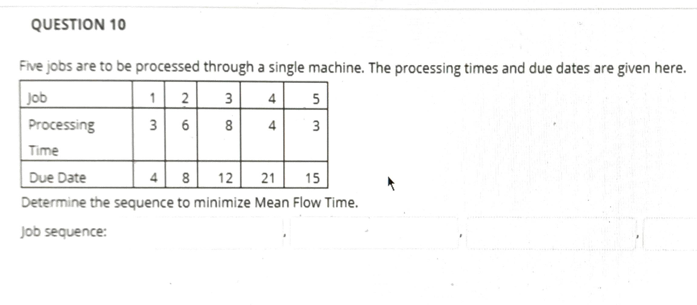 QUESTION 10 Five jobs are to be processed through