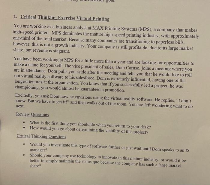 i need the anawer 2. Critical Thinking Exercise