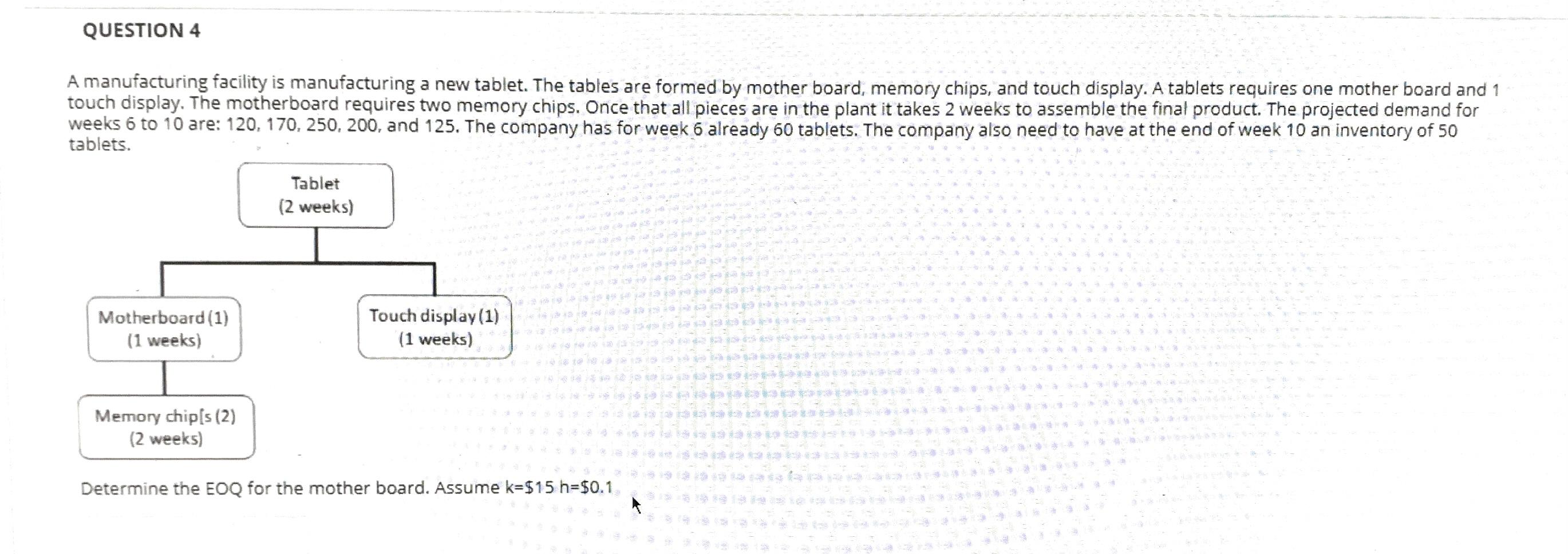 QUESTION 4 A manufacturing facility is