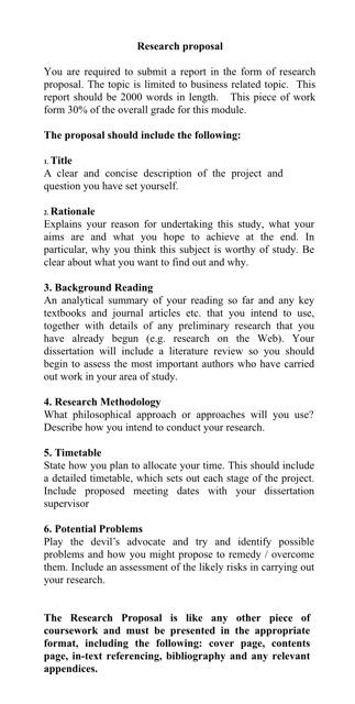 Research proposal You are required to submit a