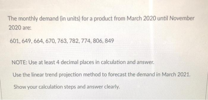 The monthly demand (in units) for a product from