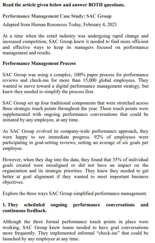 Performance Management **Answer in paragraph,