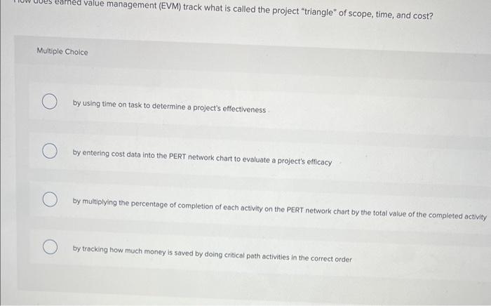 b is wrong earned value management (EVM) track