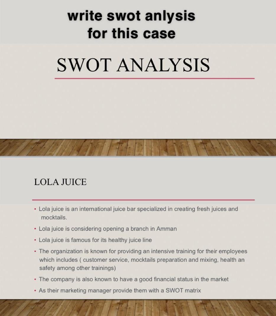 write swot anlysis for this case SWOT ANALYSIS