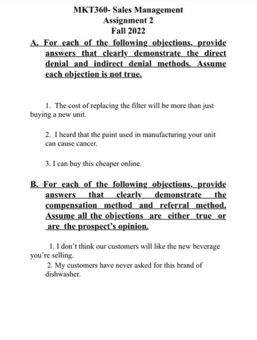 A. For each of the following objections,_provide