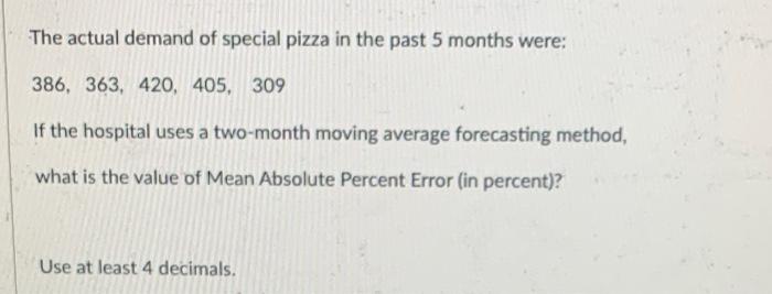 The actual demand of special pizza in the past 5