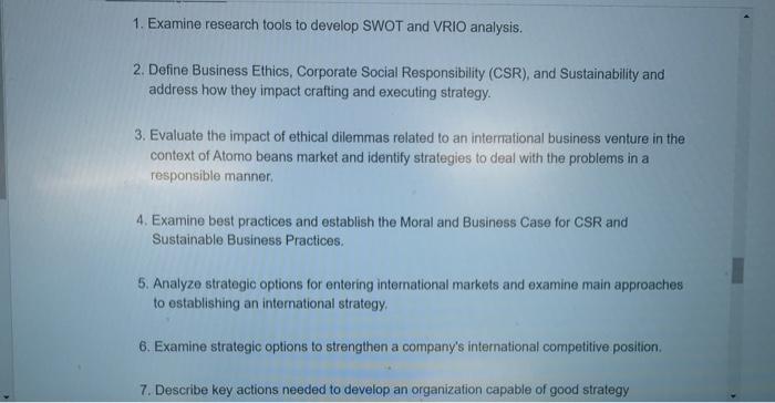1. Examine research tools to develop SWOT and