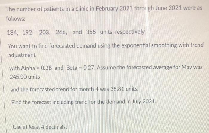 The number of patients in a clinic in February