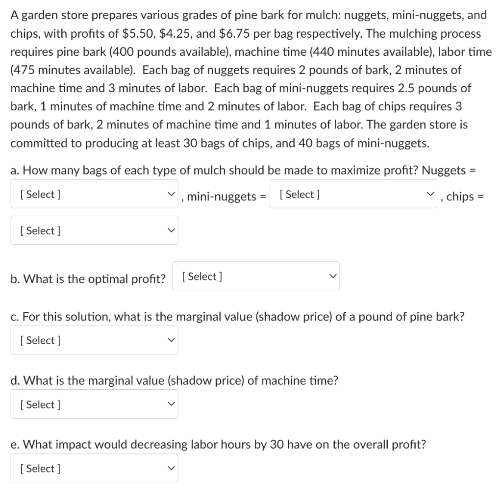 A garden store prepares various grades of pine