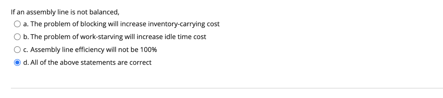 In designing an assembly line, if the desired