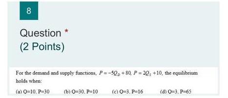 8 8 Question (2 Points) For the demand and supply