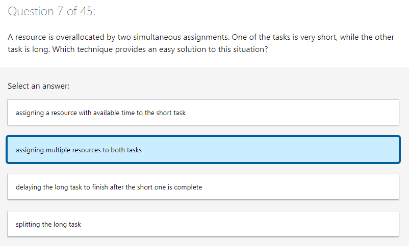 Which is the answer? Question 7 of 45: A resource