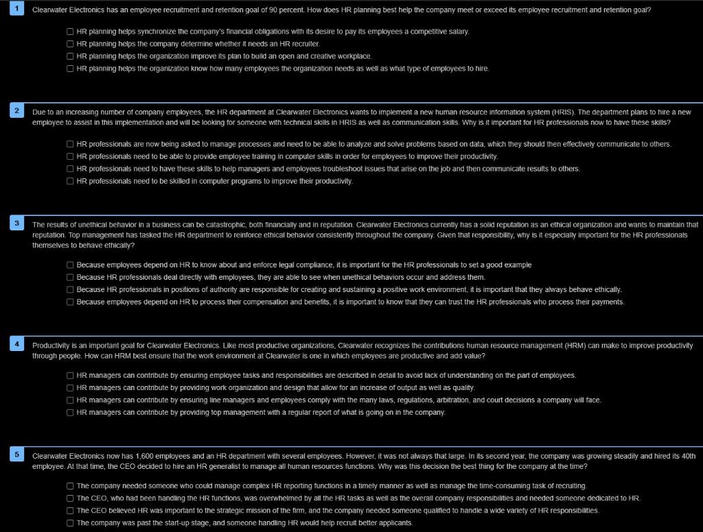 1 Clearwater Electronics has an employee