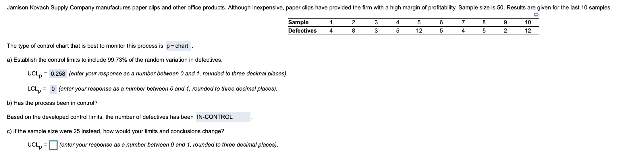 help me find UCLp and LCL p Jamison Kovach Supply