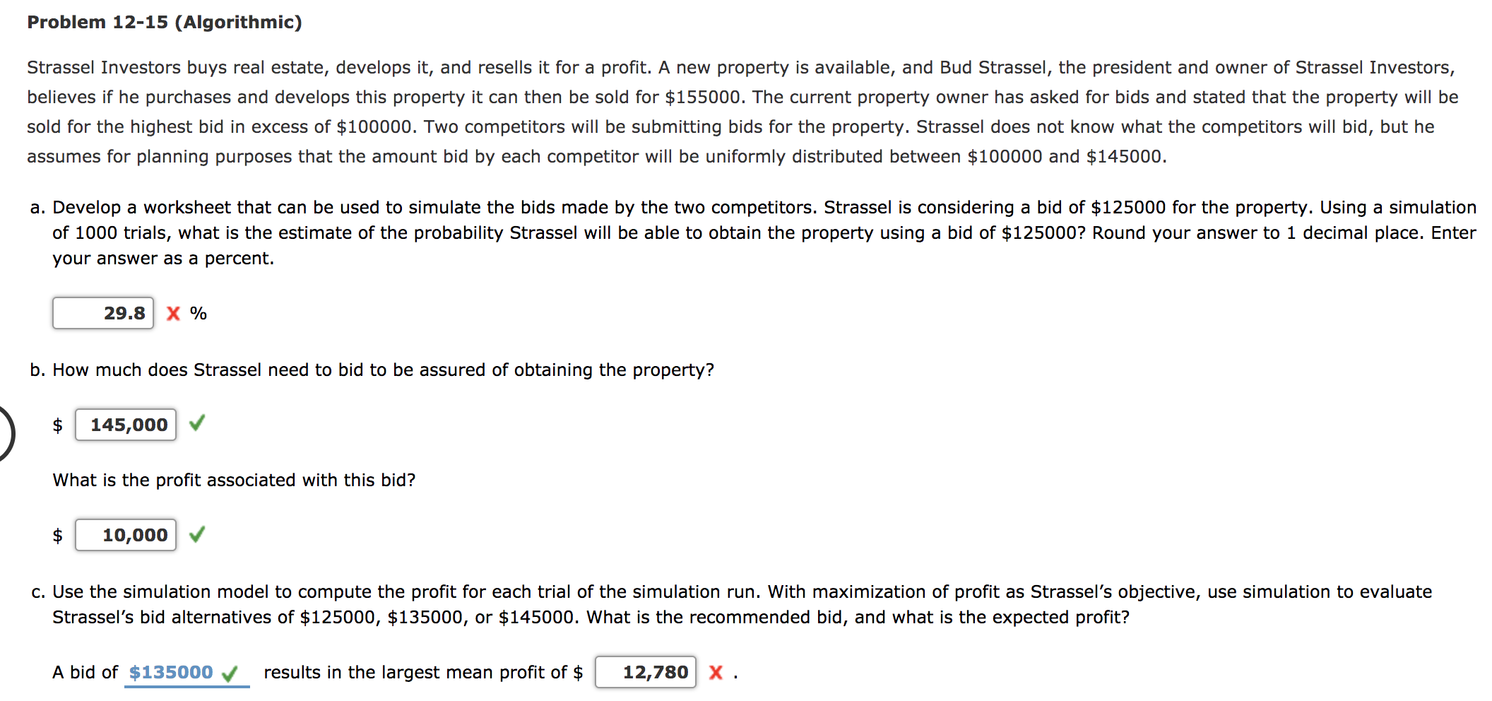 Problem 12-15 (Algorithmic) Strassel Investors