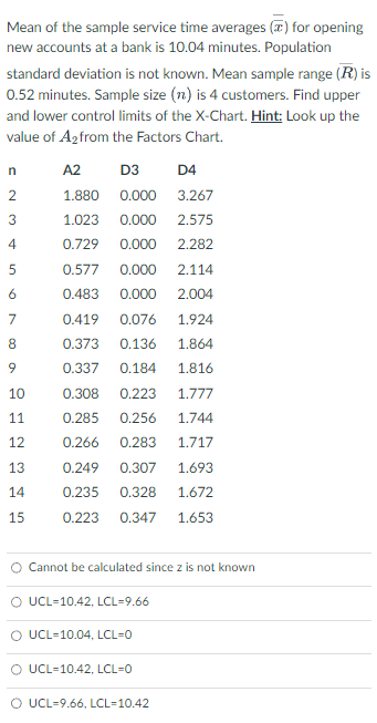 Mean of the sample service time averages (x) for