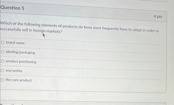 Which of the following elements of products do