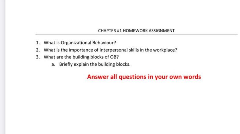 please in own words CHAPTER #1 HOMEWORK