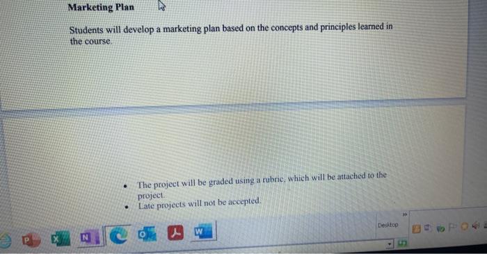 Students will develop a marketing plan based on