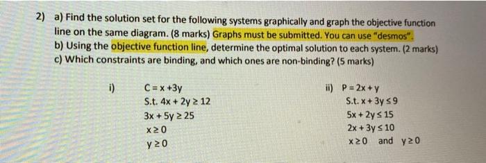 2) a) Find the solution set for the following